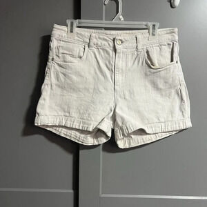 Anthropologie Pilcro Women Cuff Hem Script Denim Shorts White Size 30